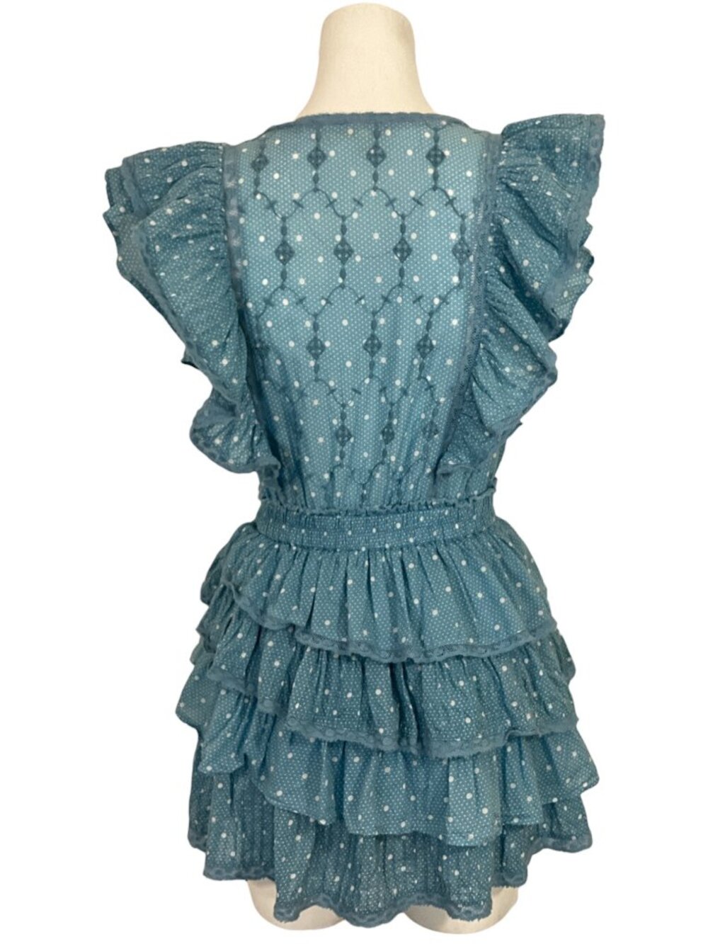 LoveShackFancy Corelli Dress P 00 Blue Bonnet Mini Ruffle Tiered - Picture 6 of 16
